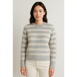 Women’s Wool Alpaca Blend Striped Sweater Sz S Gray Soft Cozy Minimalist Layer